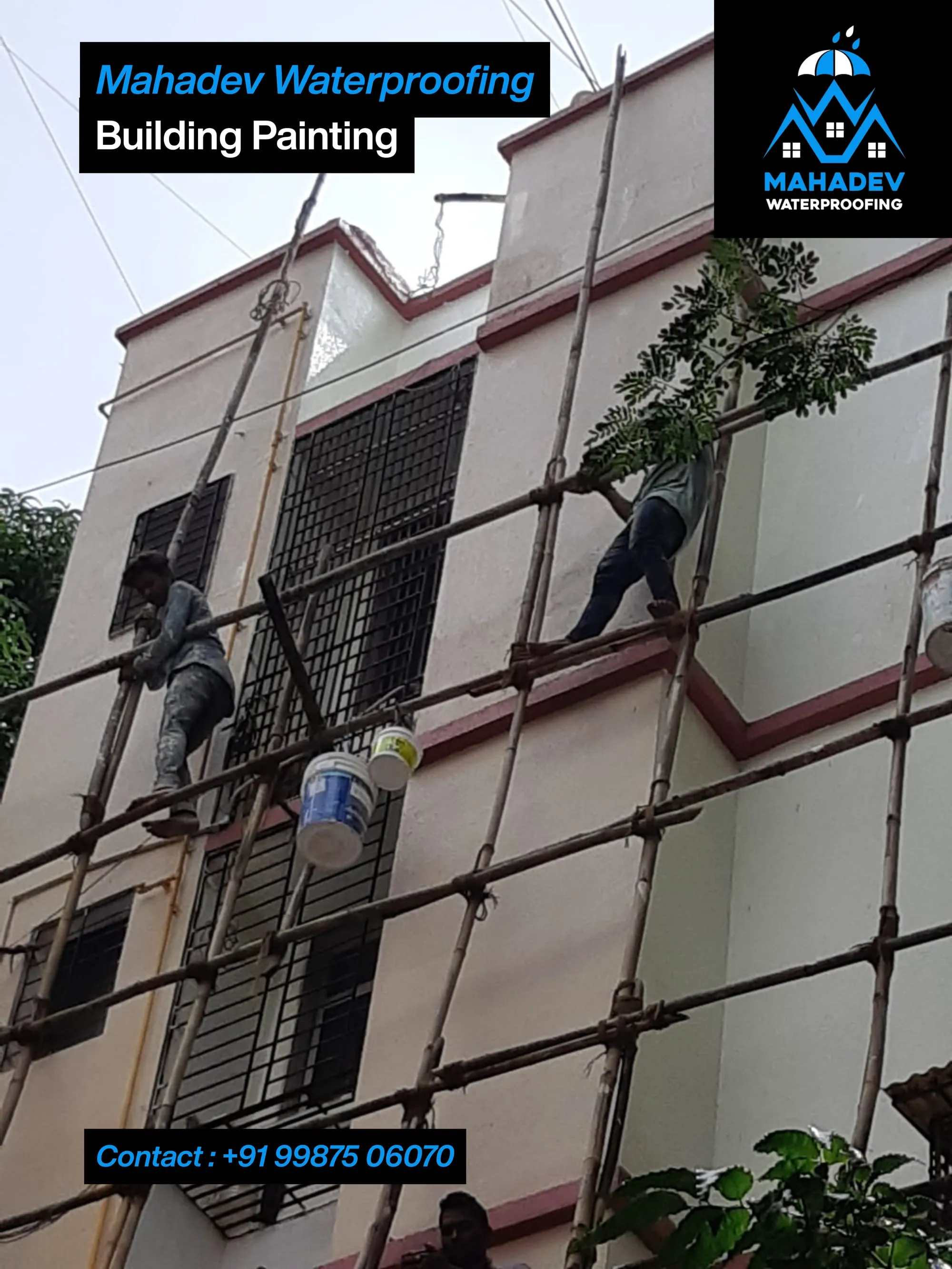 Exterior building painting — waterproofing project in Thane & Mumbai by Mahadev Waterproofing