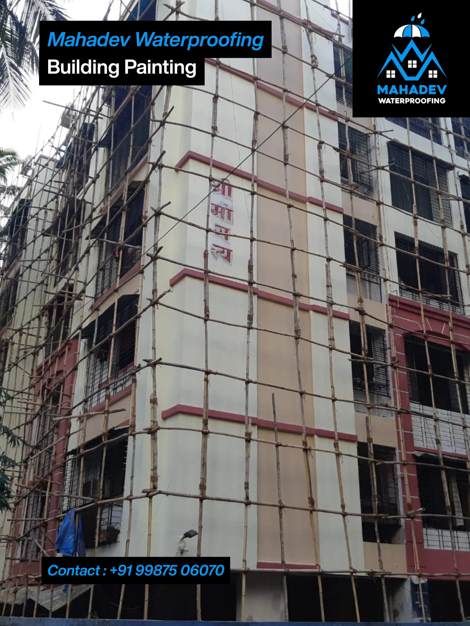 Exterior building painting — waterproofing project in Thane & Mumbai by Mahadev Waterproofing