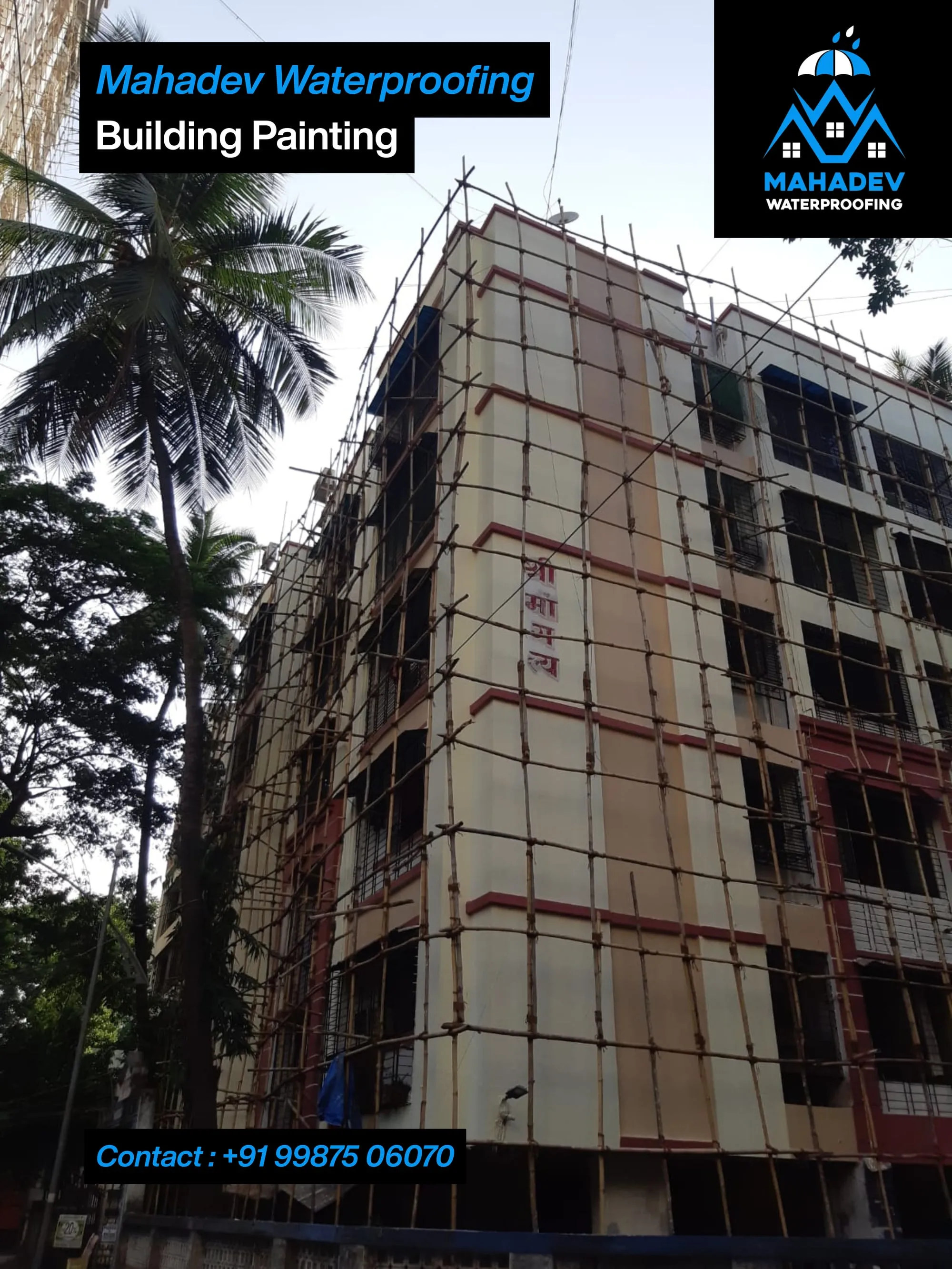 Exterior building painting — waterproofing project in Thane & Mumbai by Mahadev Waterproofing