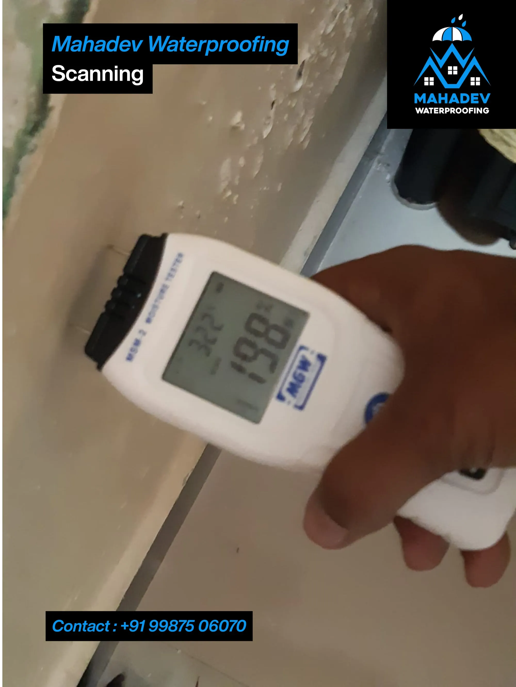 Moisture meter testing — waterproofing project in Thane & Mumbai by Mahadev Waterproofing