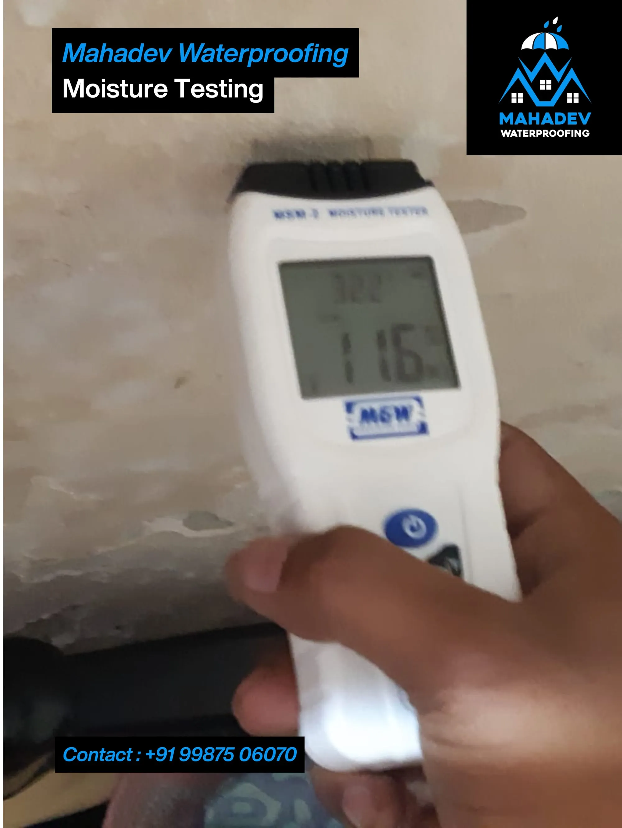 Moisture meter testing — waterproofing project in Thane & Mumbai by Mahadev Waterproofing