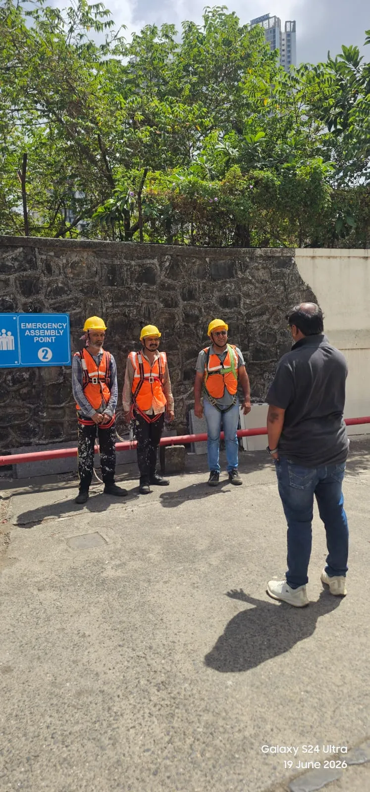 Site safety training at Voltas — waterproofing project in Thane & Mumbai by Mahadev Waterproofing