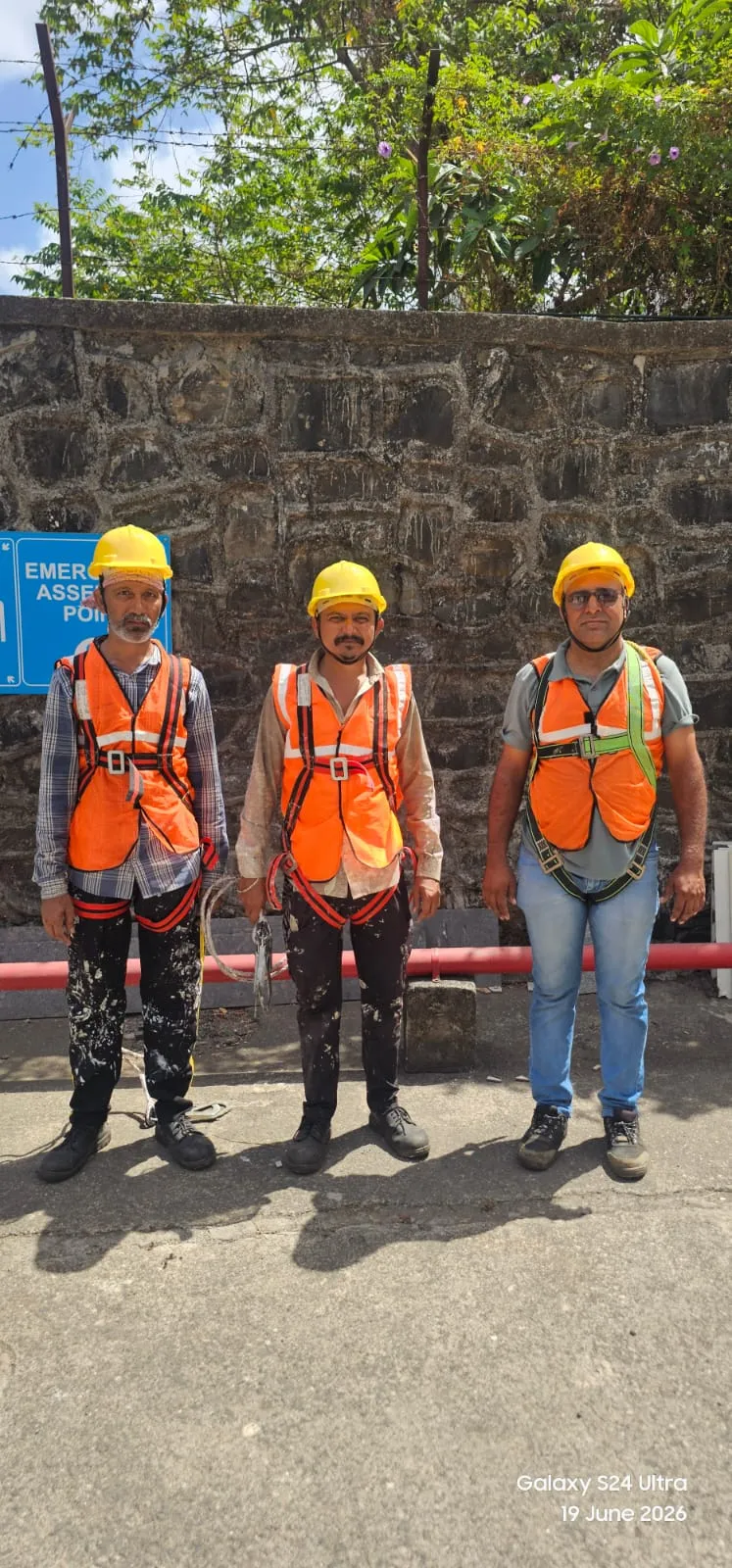 Site safety training at Voltas — waterproofing project in Thane & Mumbai by Mahadev Waterproofing