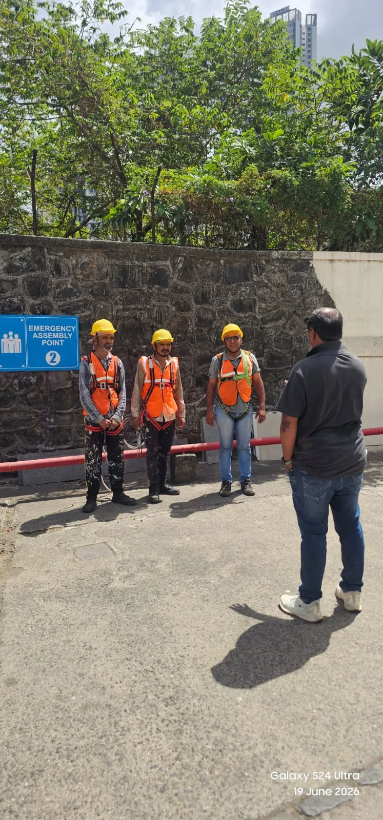 Site safety training at Voltas — waterproofing project in Thane & Mumbai by Mahadev Waterproofing